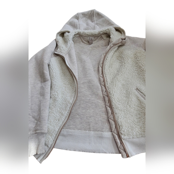 Athleta Girl Fleece Sherpa Full Zip Hoodie Jacket Oatmeal Heather size XL/14 - Picture 15 of 15
